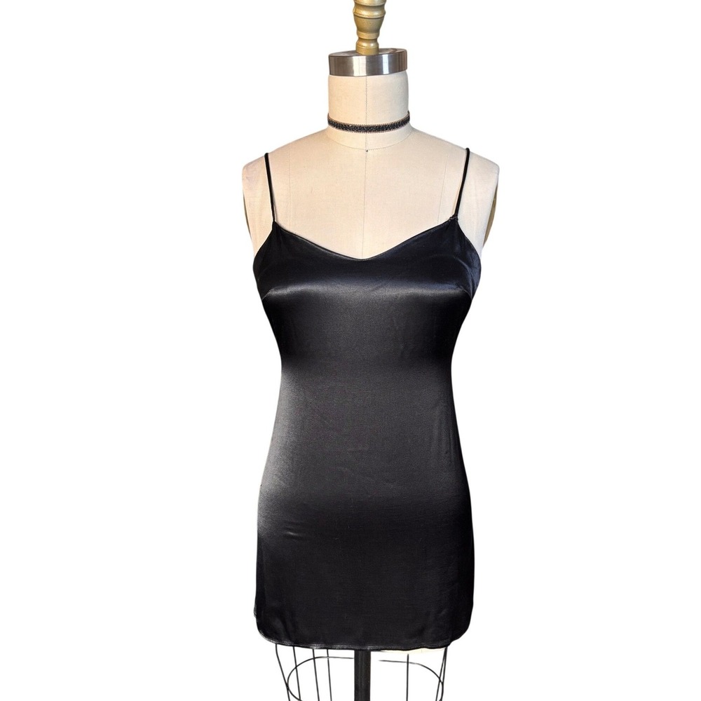 Vintage Byer Too! California Slip Dress Satin Mini Spaghetti Strap XS Black